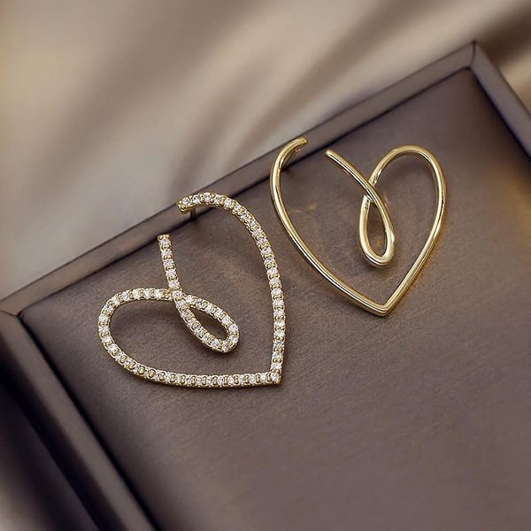 stud cute/sweet crystal heart-shaped asymmetric earrings for woman ins style simple fashion korean jewelry gifts, Golden;silver